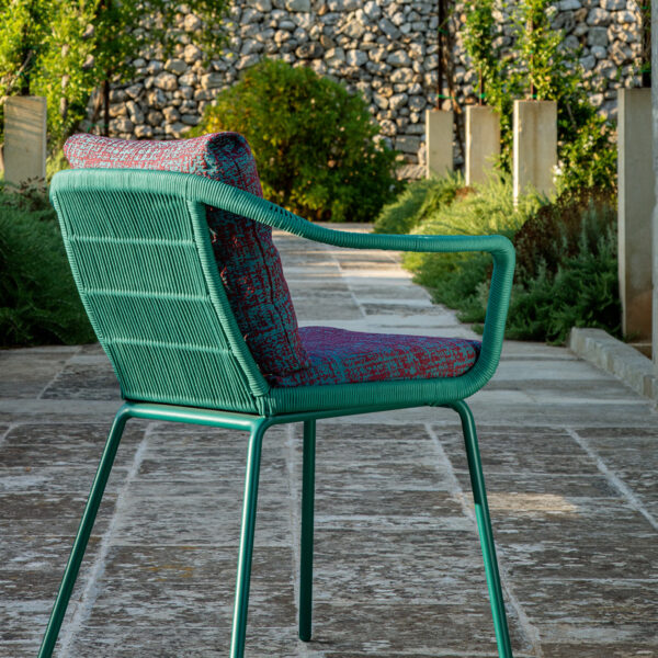 Scacco Dining Armchair at Italcasa Design in Birmingham. A stylish Italian rope-back chair, perfect for elegant outdoor dining.