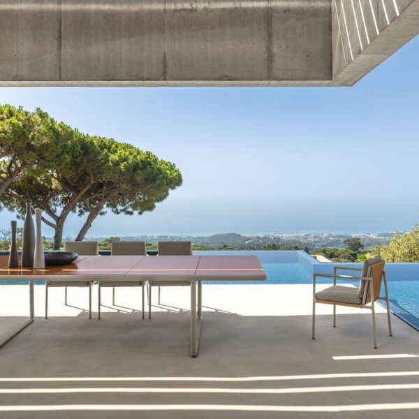 Woven Dining Armchair by Talenti – outdoor chair with hand-woven rope design and modern aluminum frame