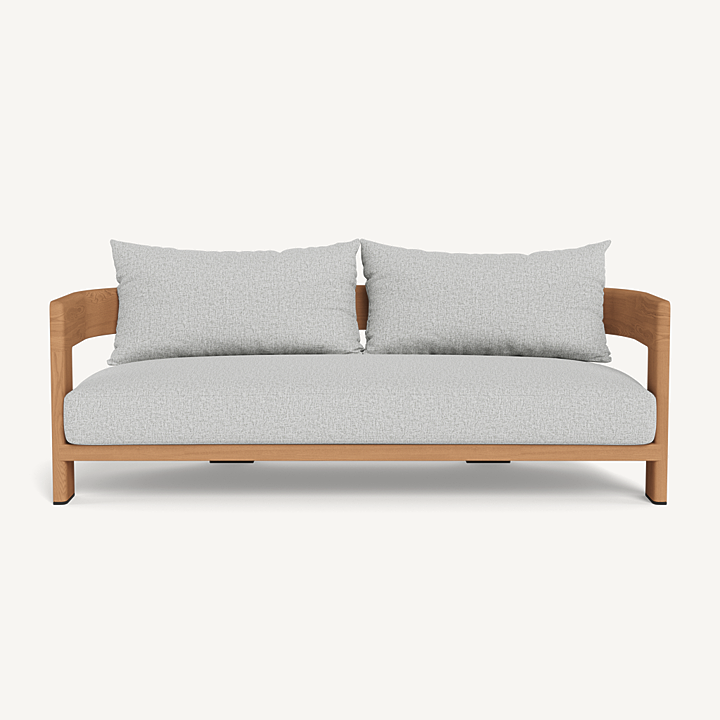 “Contemporary teak two-seater by Harbour – Victoria collection outdoor sofa with clean lines and natural finish”