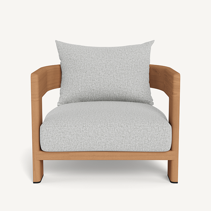 “Victoria Teak Lounge Chair by Harbour – modern outdoor lounge chair with solid teak frame and plush cushions”