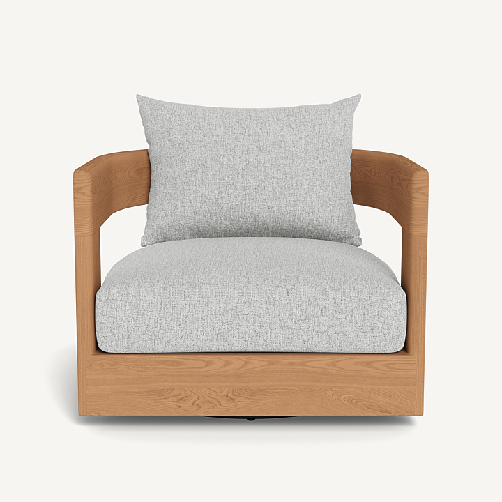 “Victoria Teak Swivel Lounge Chair by Harbour – modern outdoor chair with 360-degree swivel and solid teak frame”