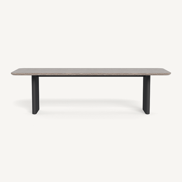 “Victoria Aluminum Dining Table 108" by Harbour – sleek modern outdoor table in matte black finish”