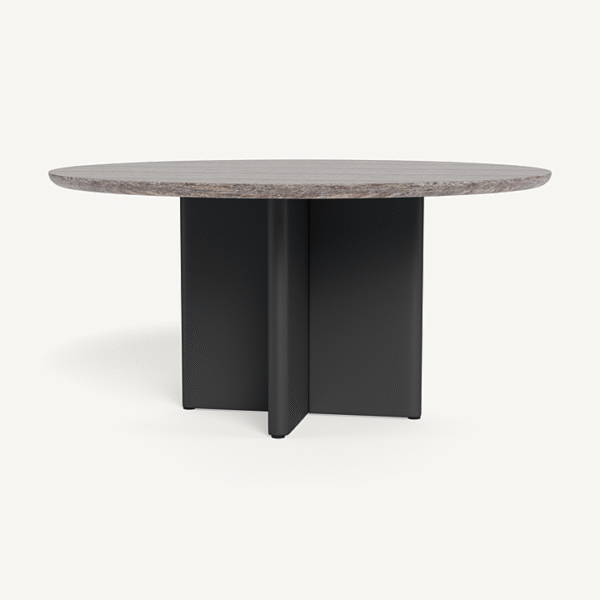 “Victoria Aluminum Stone Round Dining Table 60" by Harbour – modern outdoor table with round stone top”