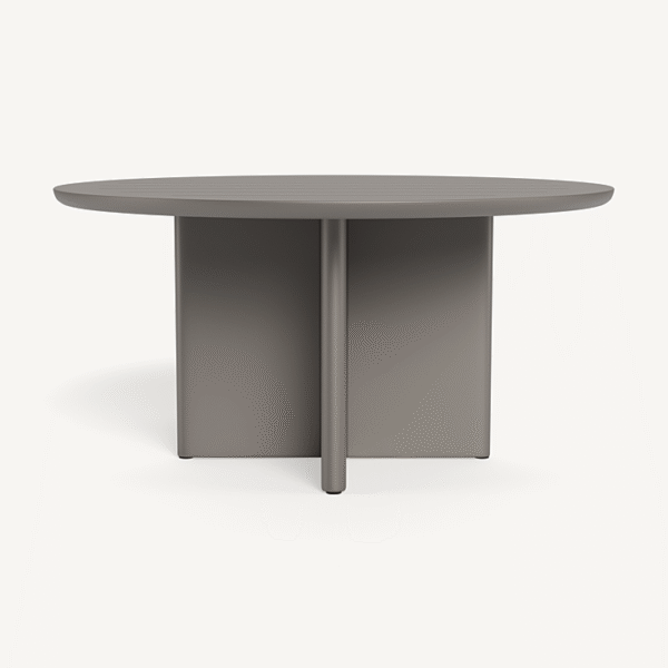 “Victoria Aluminum Slatted Round Dining Table 60" by Harbour – large modern outdoor table with slatted top”