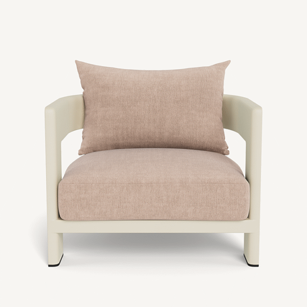“Victoria Aluminum Lounge Chair by Harbour – modern outdoor chair with powder-coated aluminum frame and deep cushions”