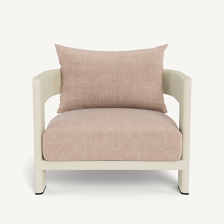 “Victoria Aluminum Lounge Chair by Harbour – modern outdoor chair with powder-coated aluminum frame and deep cushions”