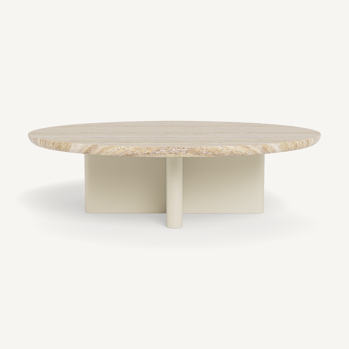 “Victoria Aluminum Round Stone Coffee Table by Harbour – modern outdoor table with circular stone top and aluminum base”