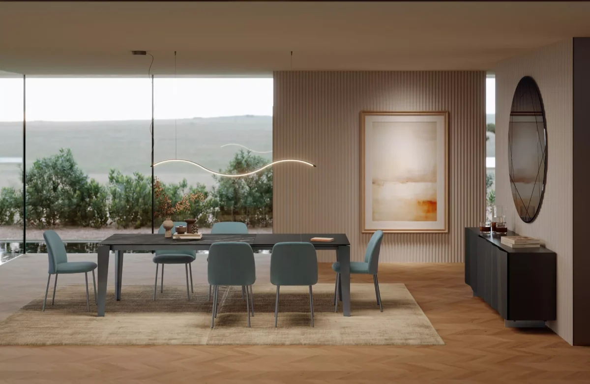 “Vivian dining chair by Bontempi Casa – compact, high‑back model in beige velvet with polished metal legs.”