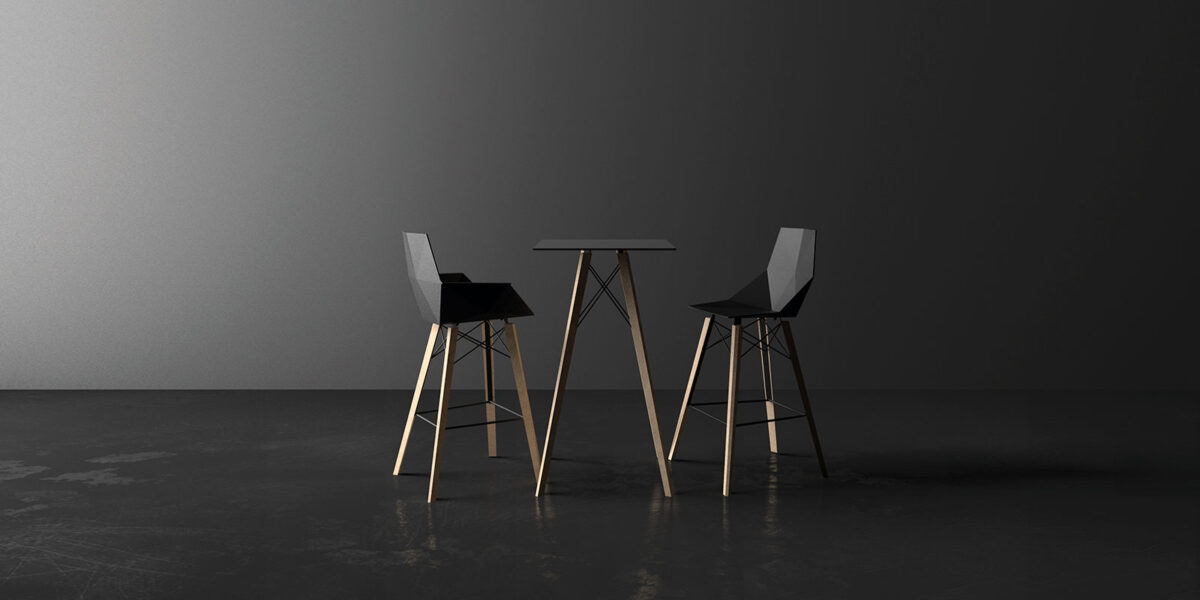 "Minimalist Vondom FAZ WOOD lounge table combining bold geometry and natural wood finish."