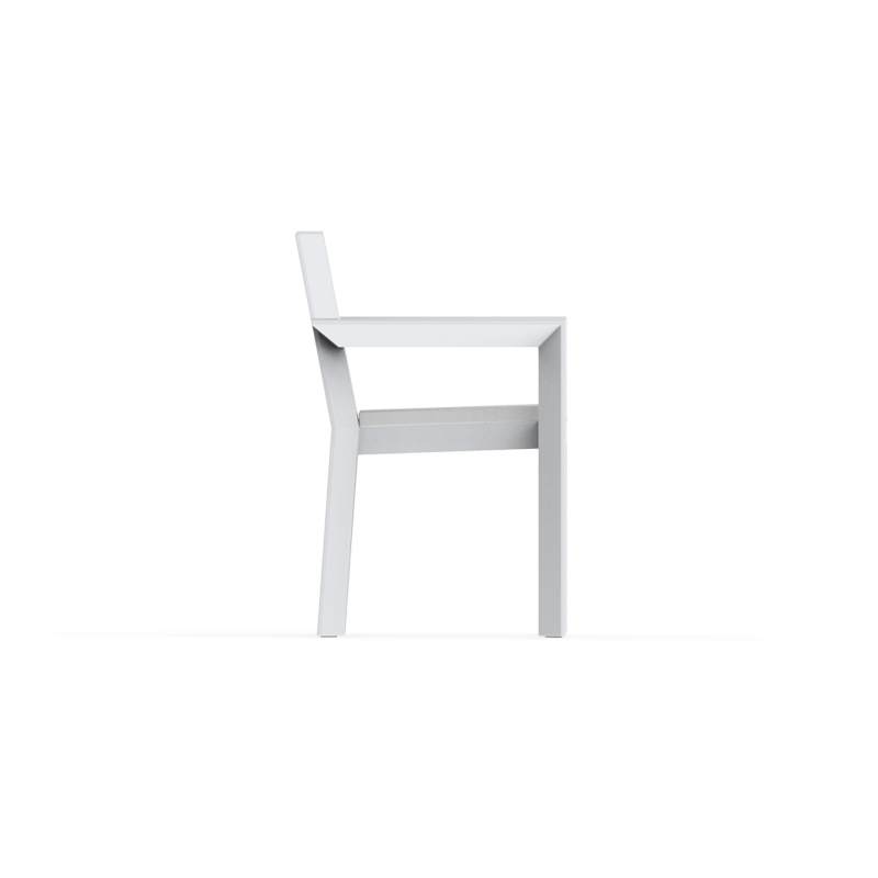 "Vondom’s FRAME Chair with arms crafted for outdoor comfort with a minimalist aesthetic."