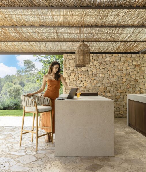 Venice Bar Armchair by Talenti – stylish outdoor bar-height armchair with sculptural design and built-in comfort