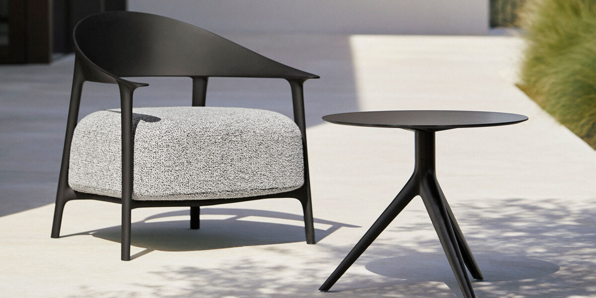 "Minimalist Vondom AFRICA lounge chair suitable for patios, terraces, or lounge areas."