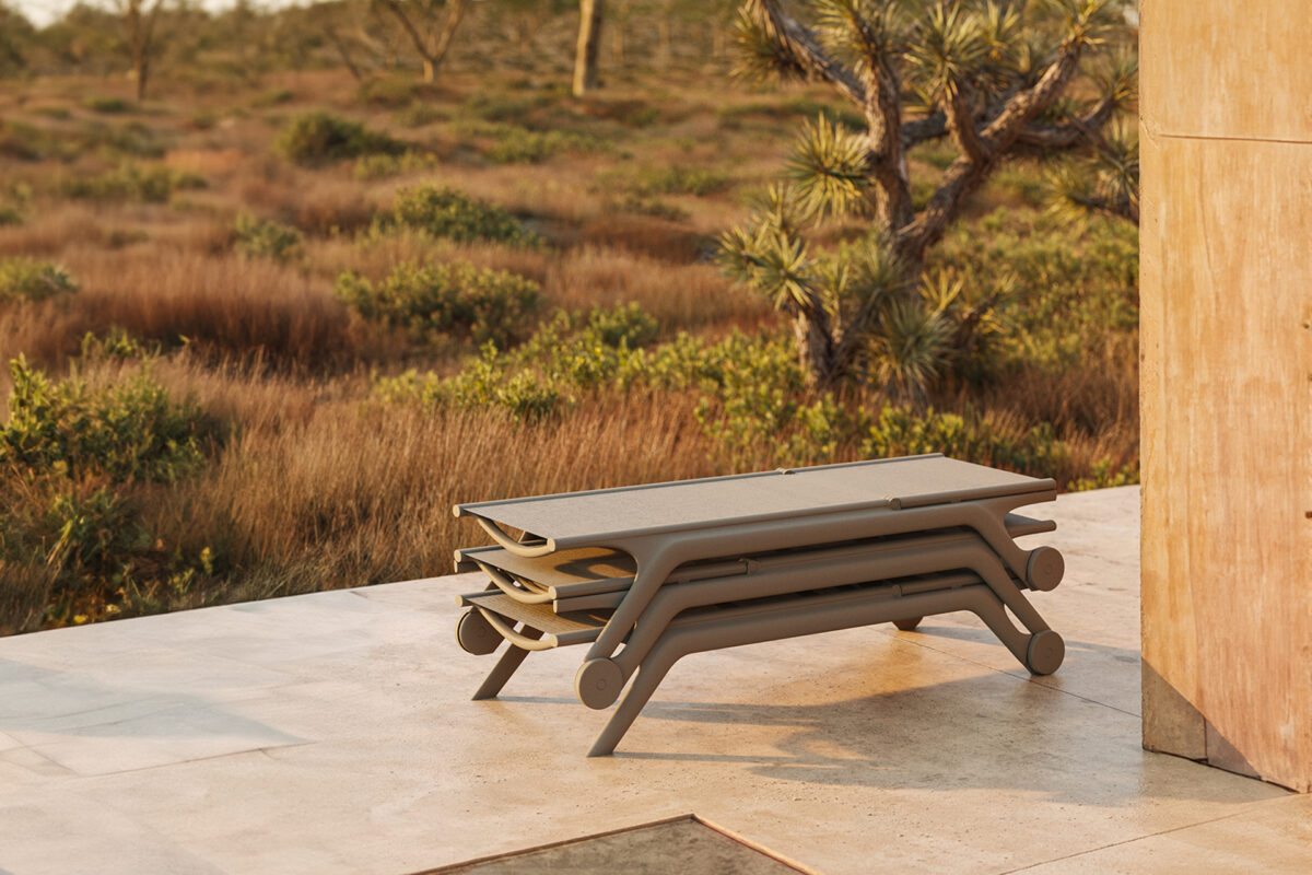 Modern Africa Sun Lounger by Eugeni Quitllet for Vondom, high-end Spanish outdoor furniture for Royal Oak, Michigan.