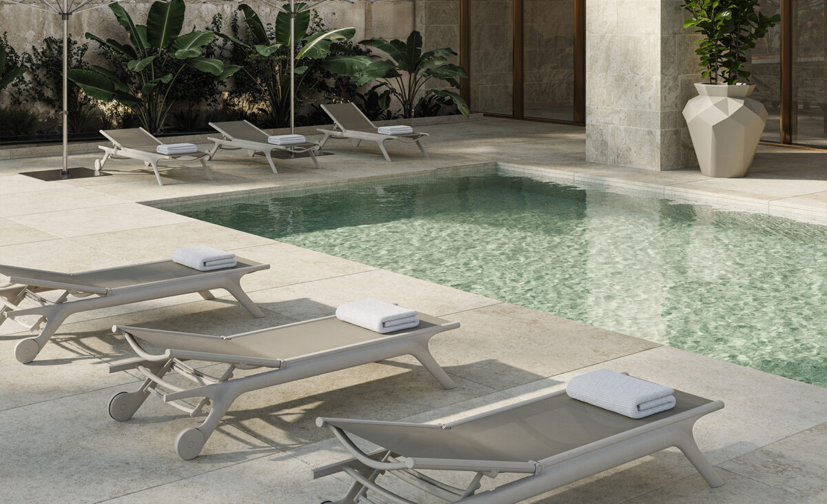 Modern Africa Sun Lounger by Eugeni Quitllet for Vondom, high-end Spanish outdoor furniture for Royal Oak, Michigan.