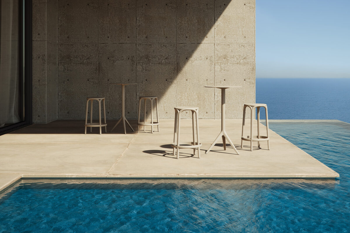 High-end Brooklyn Stool by Eugeni Quitllet for Vondom, modern Spanish architectural design for Troy, Michigan.