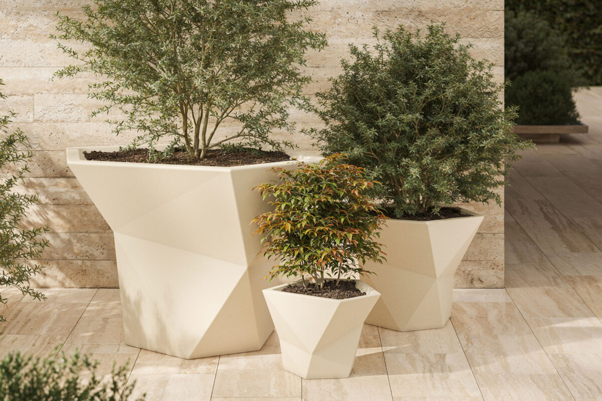 Luxury contemporary Faz geometric pot by Vondom, designer architectural outdoor decor for Royal Oak, Michigan.