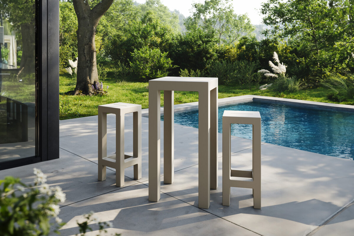 Compact and stylish JUT Bar Table by Vondom perfect for patios, decks, and outdoor bar setups