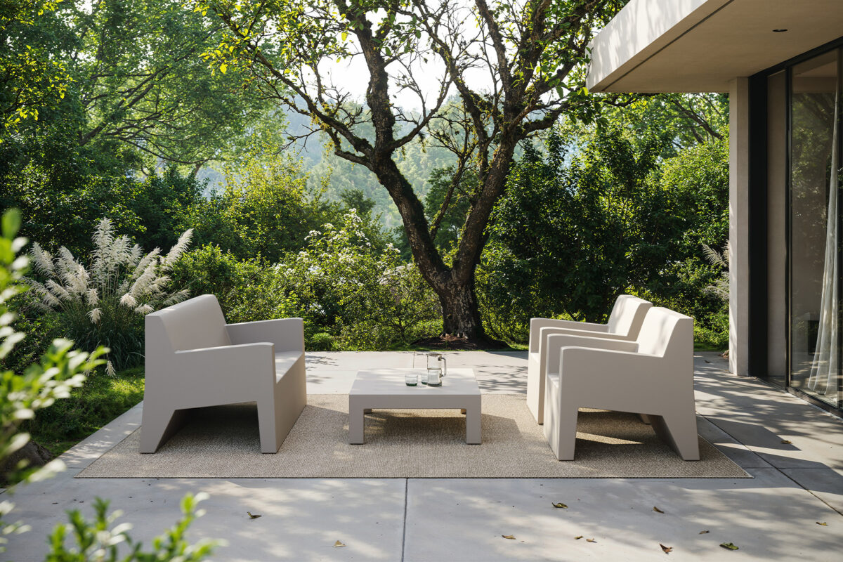 Elegant and durable JUT Low Tables by Vondom – ideal for high-end outdoor furniture arrangements