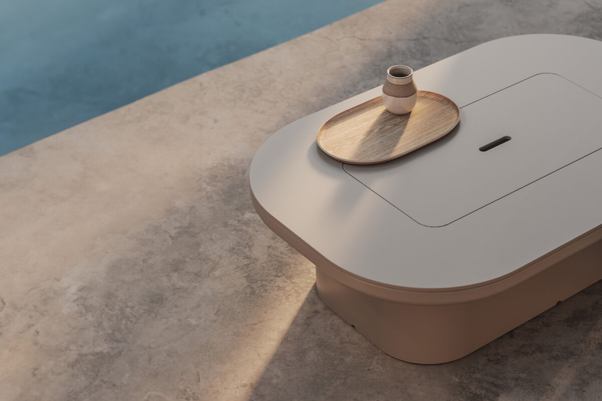 Modern Luna Coffee Table by Ramón Esteve for Vondom, high-end Spanish outdoor furniture for Royal Oak, Michigan.