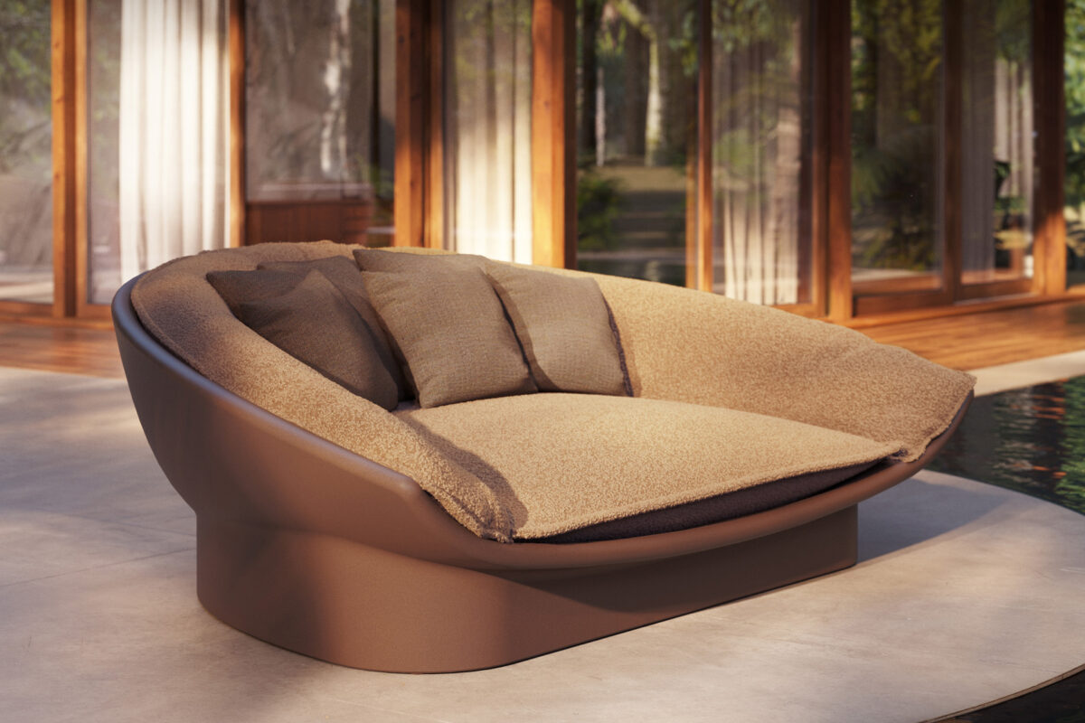 Outdoor LUNA Daybed by Vondom delivering resort-style elegance and sculptural impact