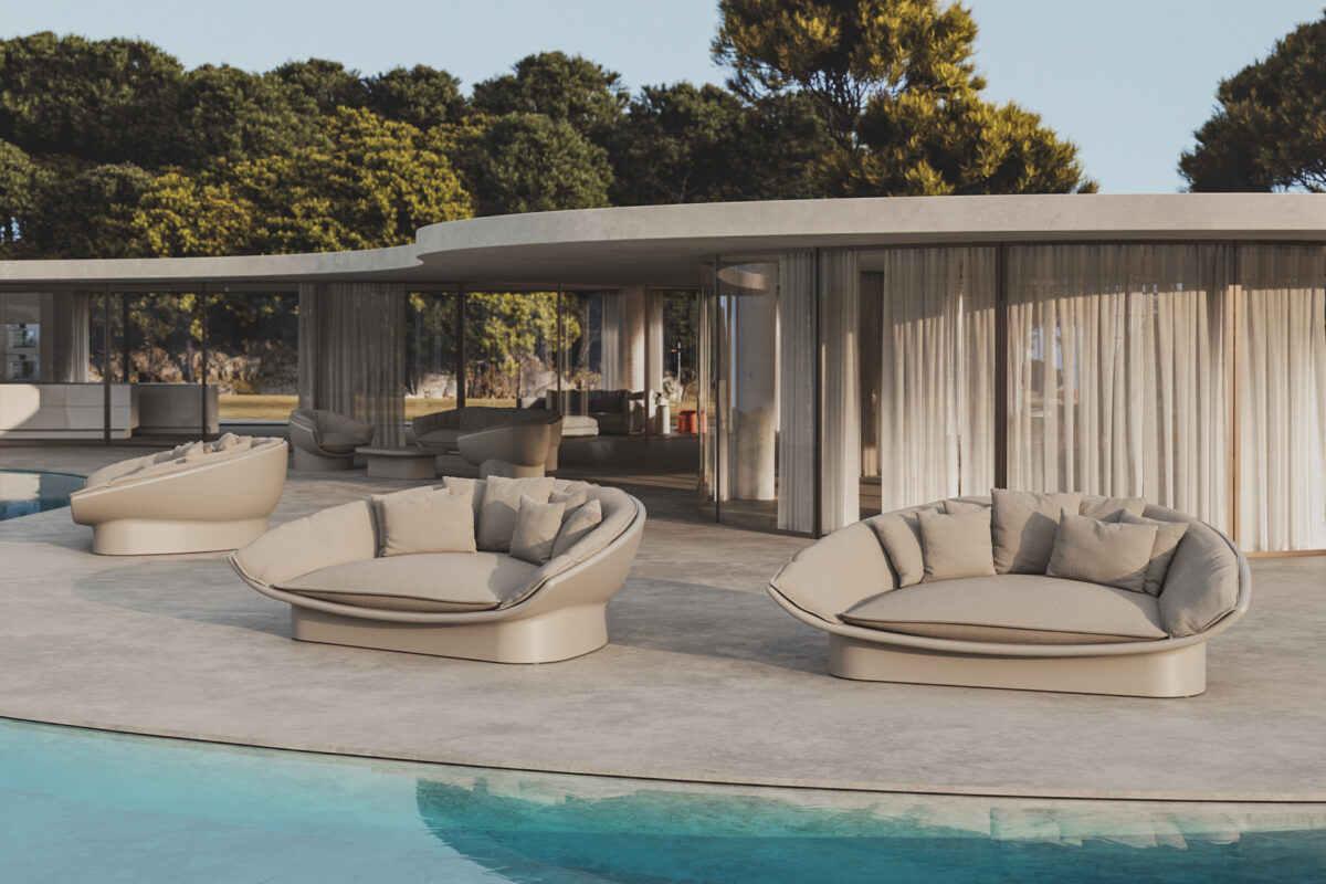 Luxury LUNA Daybed from Vondom designed for stylish outdoor living and high-end hospitality spaces
