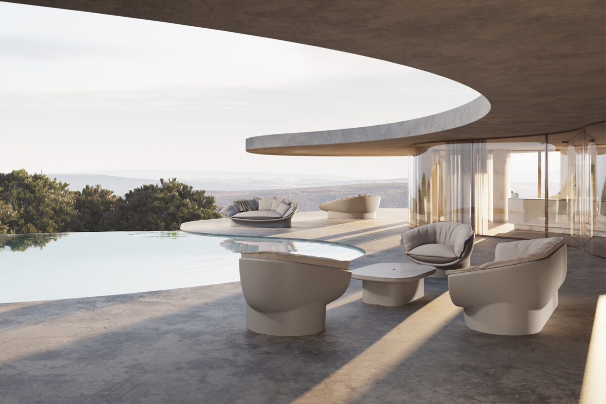 Moon Sofa by Vondom – Ergonomic outdoor seating with a dual-hemisphere design, offering comfort and style for luxury gardens.