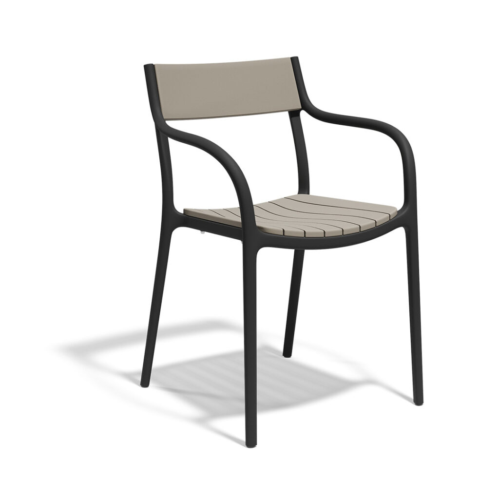 "Teak wood MADISON WOOD armchair by Vondom with cushioned seat for refined outdoor lounging."