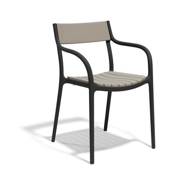 "Teak wood MADISON WOOD armchair by Vondom with cushioned seat for refined outdoor lounging."