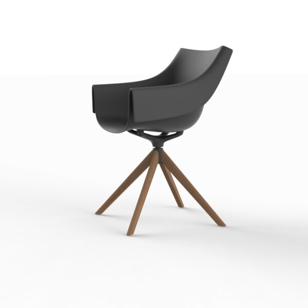 "Vondom MANTA Swivel Armchair combining artisanal wooden elements with modern comfort."