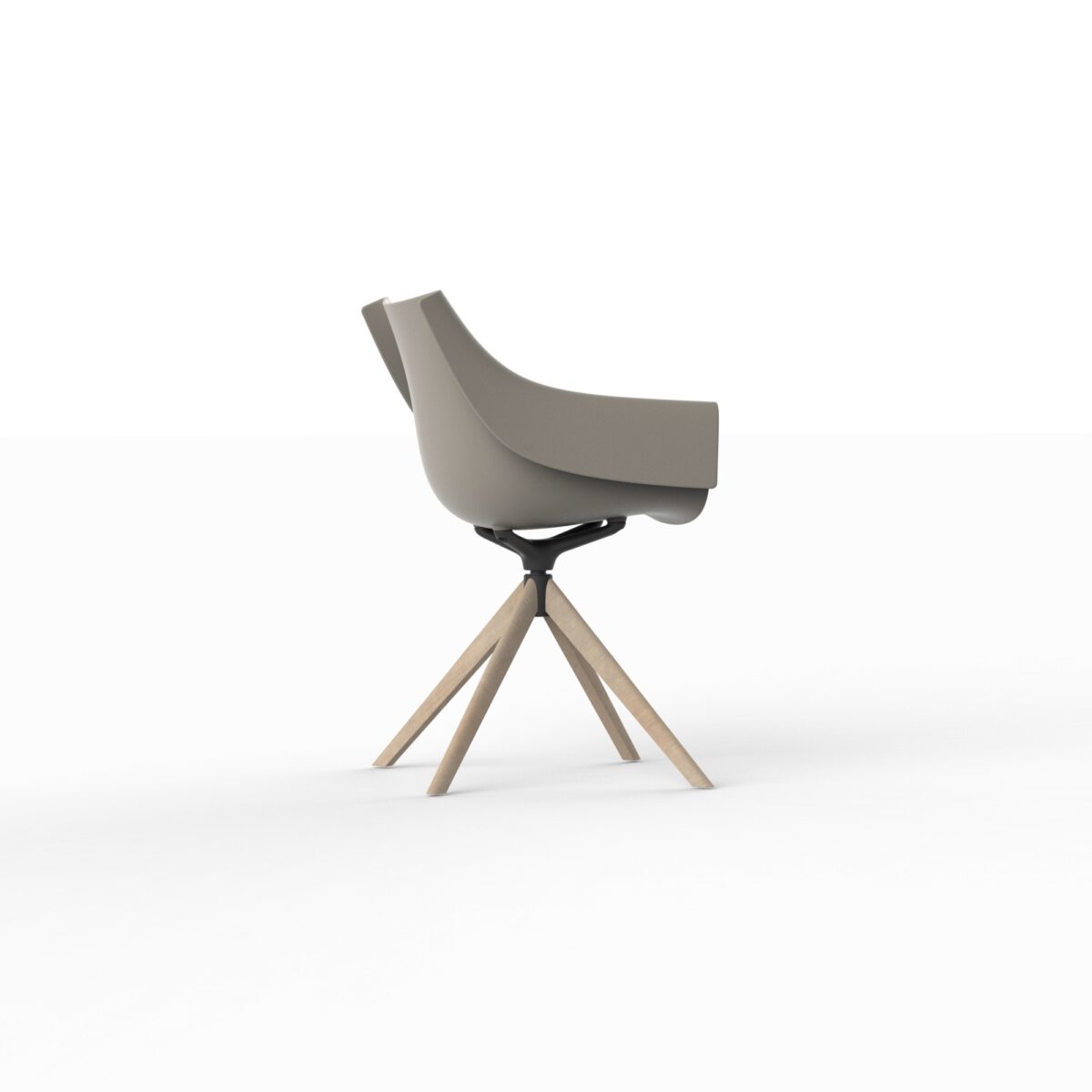 "Sleek MANTA Armchair by Vondom with 360-degree swivel and warm wooden structure."