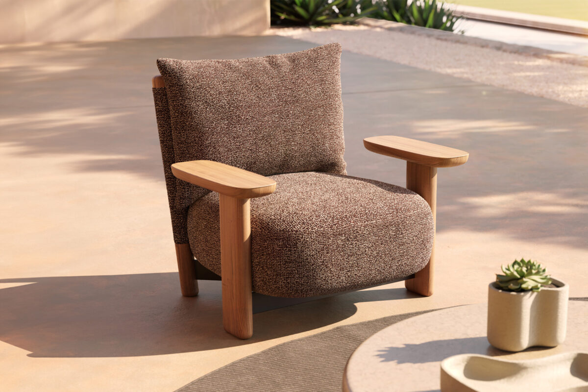 "Stylish MILOS Wood lounge chair by Vondom with durable wooden slats and refined craftsmanship."