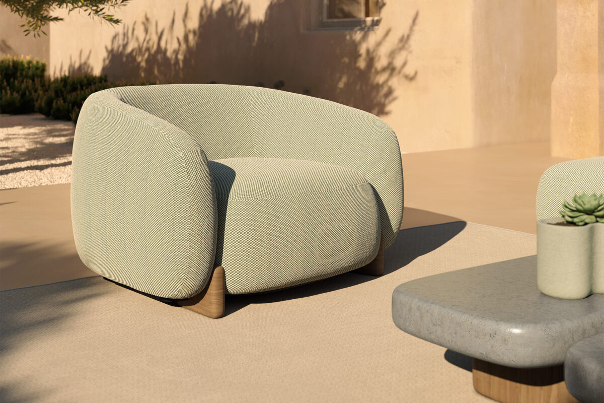 "Upholstered MILOS lounge chair by Vondom designed for relaxed seating and contemporary style."