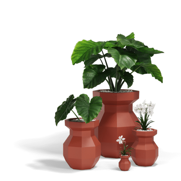 YURI by Vondom – Sculptural origami-inspired planter in Royal Oak, ideal for modern outdoor spaces.