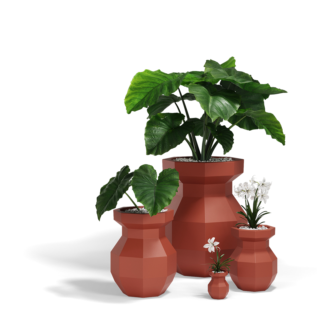 YURI by Vondom – Sculptural origami-inspired planter in Royal Oak, ideal for modern outdoor spaces.