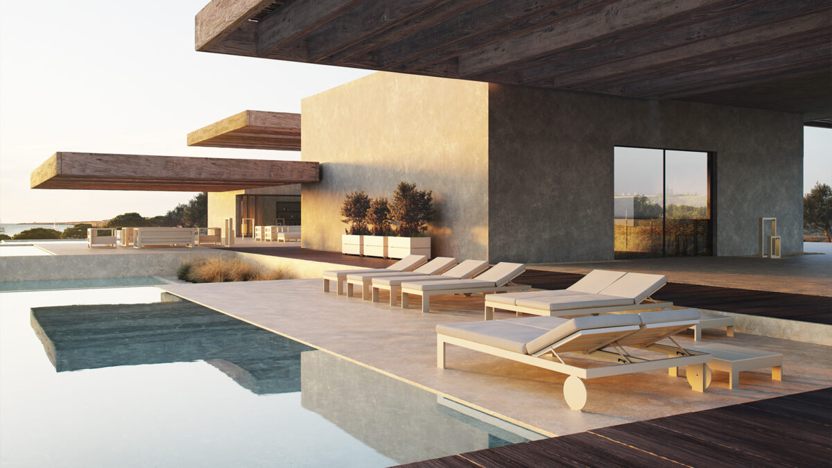 High-end Posidonia Sun Lounger by Ramón Esteve for Vondom, modern Spanish outdoor furniture for Troy, Michigan.