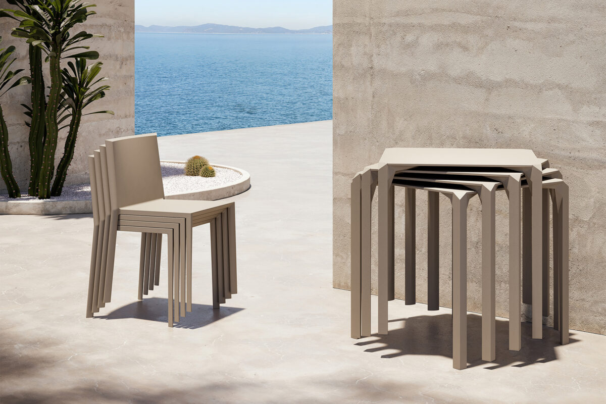 "QUARTZ dining table by Vondom combining sculptural form and functional elegance."