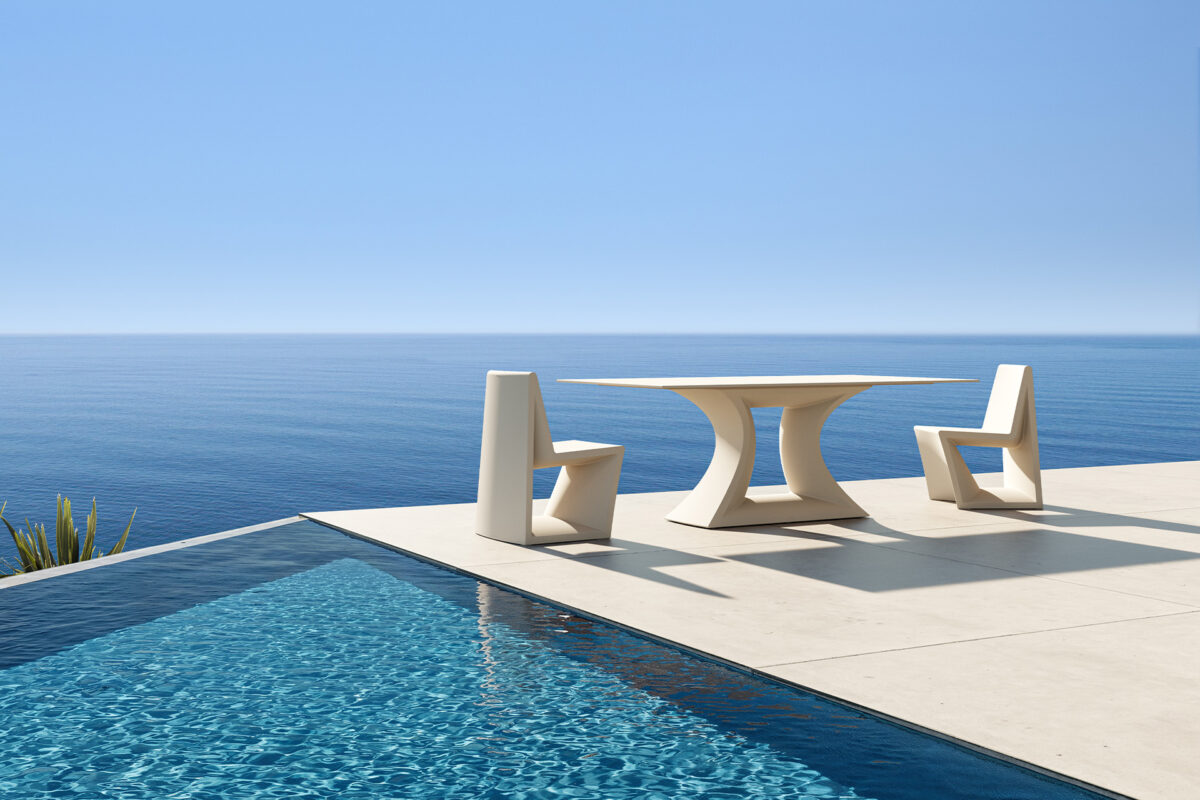 "Vondom REST dining table featuring bold geometric lines and a durable minimalist structure."