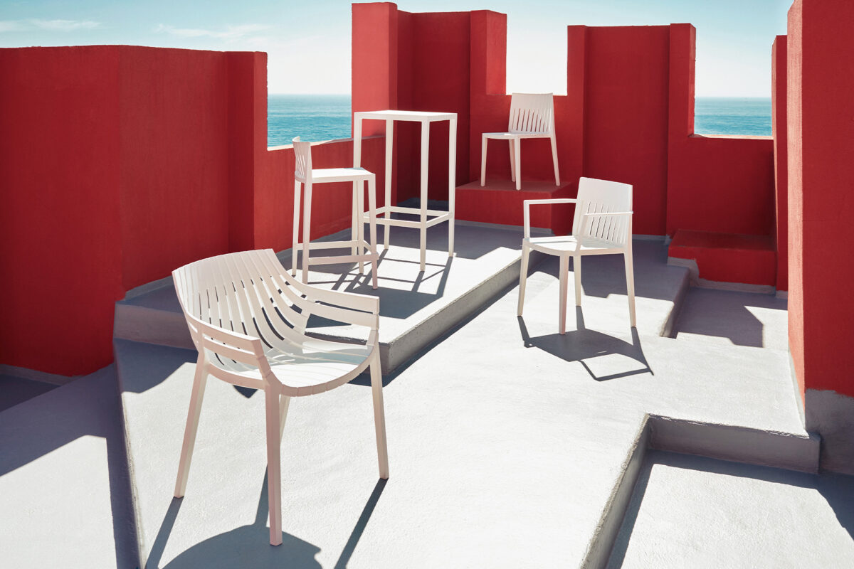 Luxury contemporary Spritz Stool by Archirivolto Design for Vondom, high-end Spanish outdoor seating for Birmingham, Michigan.