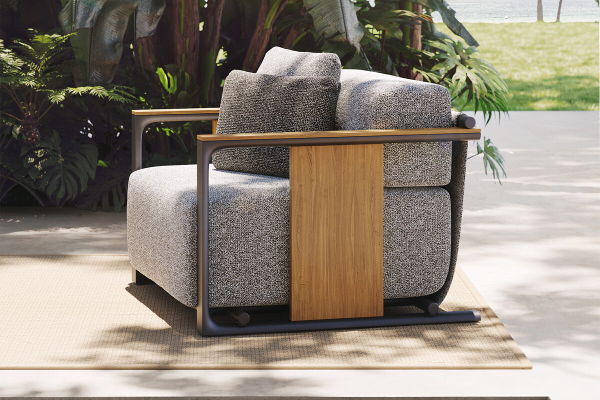 "Modern TULUM lounge chair by Vondom blending rustic charm and minimalist lines."