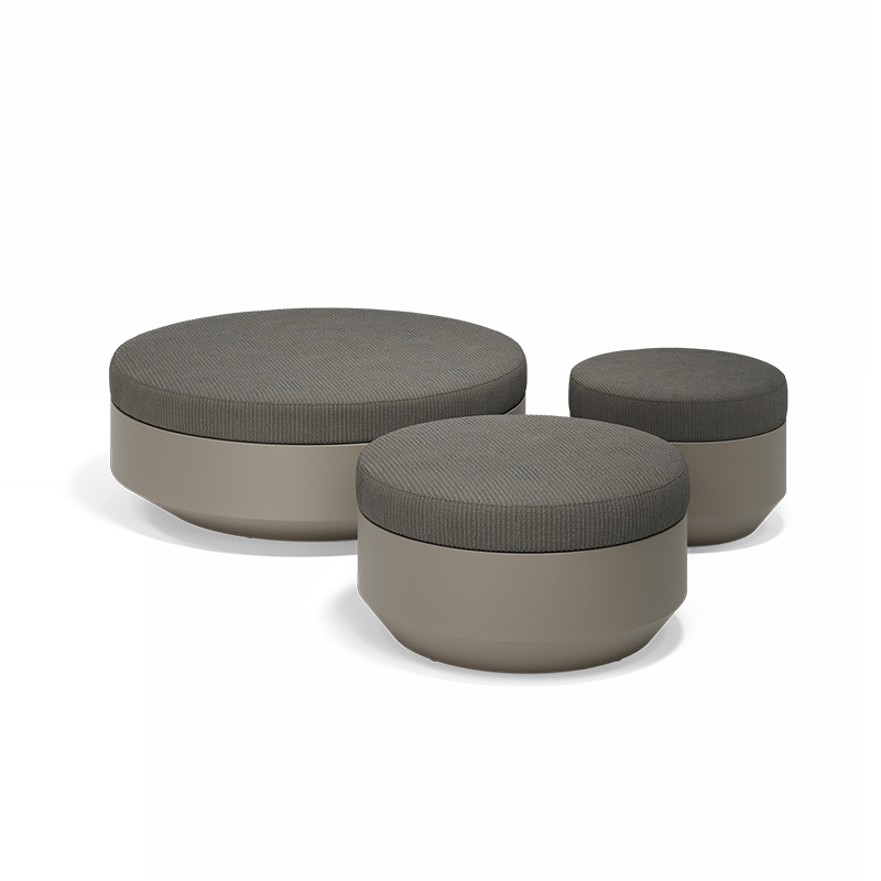 Modern Vela Round Ottoman by Ramón Esteve for Vondom, high-end Spanish elegant outdoor furniture for Royal Oak, Michigan.