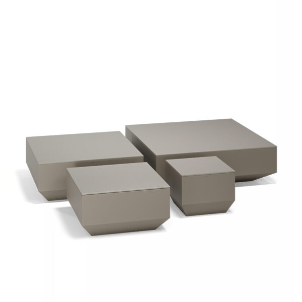 Luxury contemporary Vela Square Coffee Tables by Ramón Esteve for Vondom, high-end Spanish outdoor furniture for Birmingham, Michigan.