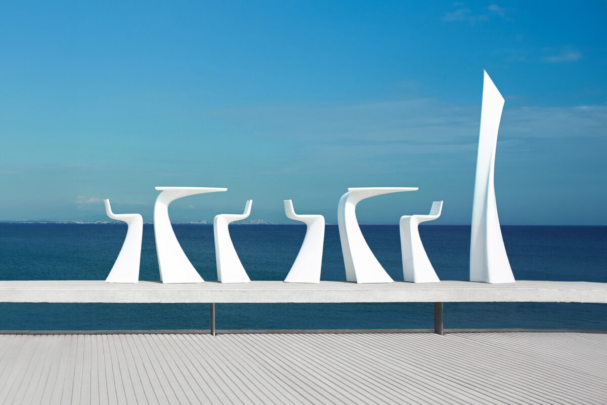 Luxury contemporary Wing Bar Stool by Arik Levy for Vondom, high-end Spanish fluid design for Birmingham, Michigan.