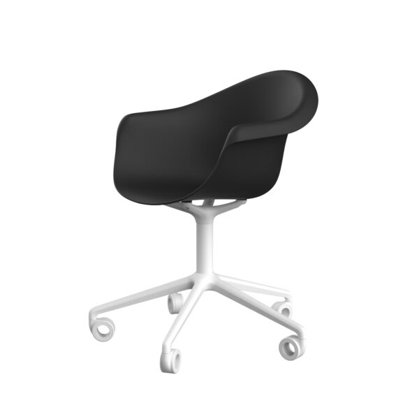 "INCASSO Swivel Armchair with wooden legs by Vondom offering refined style and 360° movement."