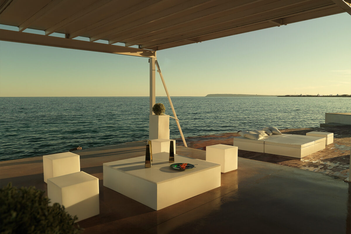 Modern Jut Chill Ottoman by Studio Vondom for Vondom, high-end Spanish outdoor furniture for Royal Oak, Michigan.
