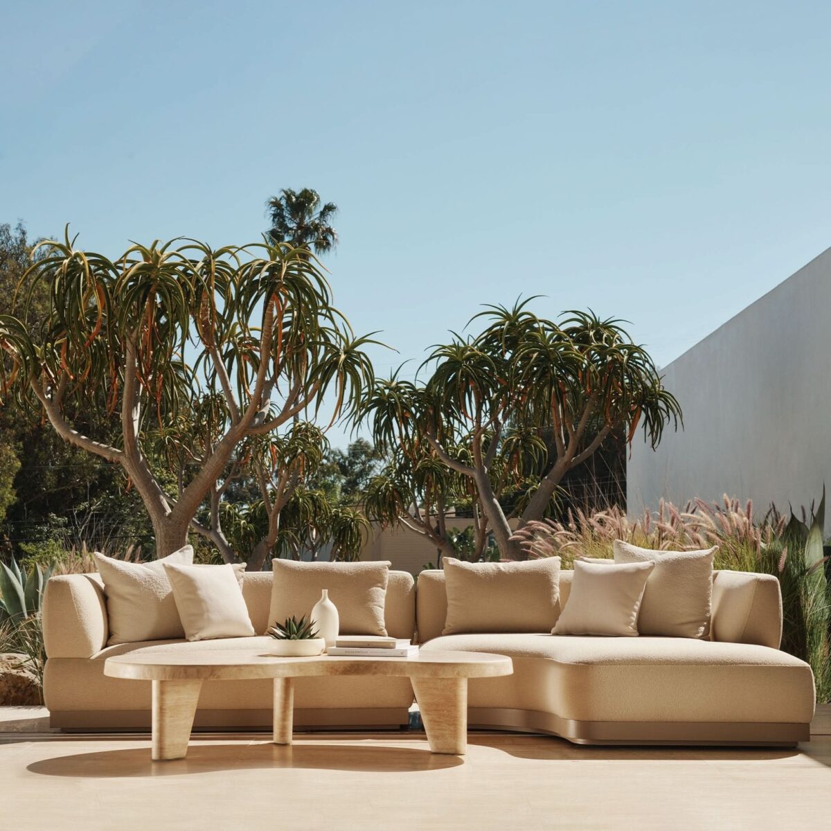 “Side profile of Amalfi 2 Seater Right Arm by Harbour – low-profile outdoor seating with plush, durable cushions”