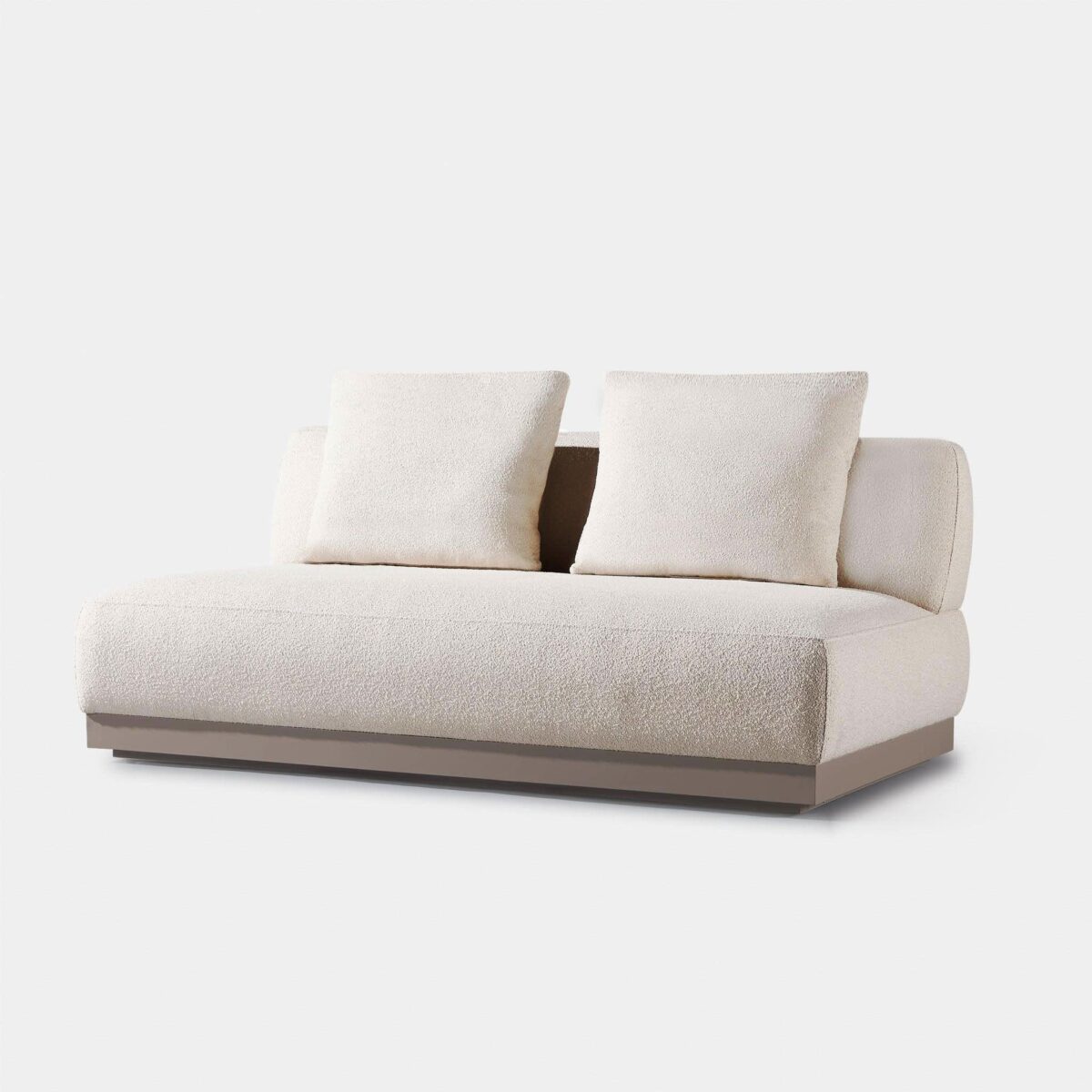 “Detail shot of teak base and upholstery stitching – Amalfi Sofa by Harbour”