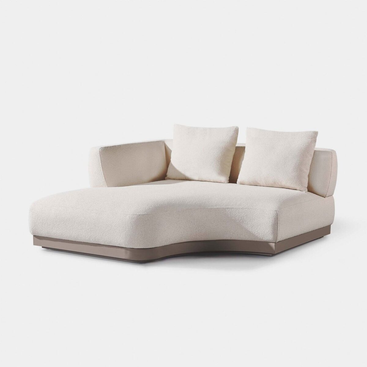 “Angled view of Amalfi Curved Left Chaise – stylish modular lounger with left-facing curve for patios”