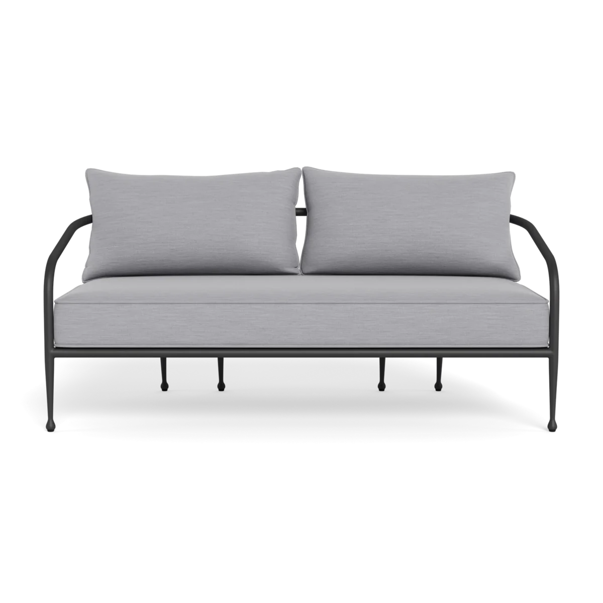 “Angled perspective of Harbour’s Andre 2-seat outdoor sofa – elegant design for outdoor lounging”