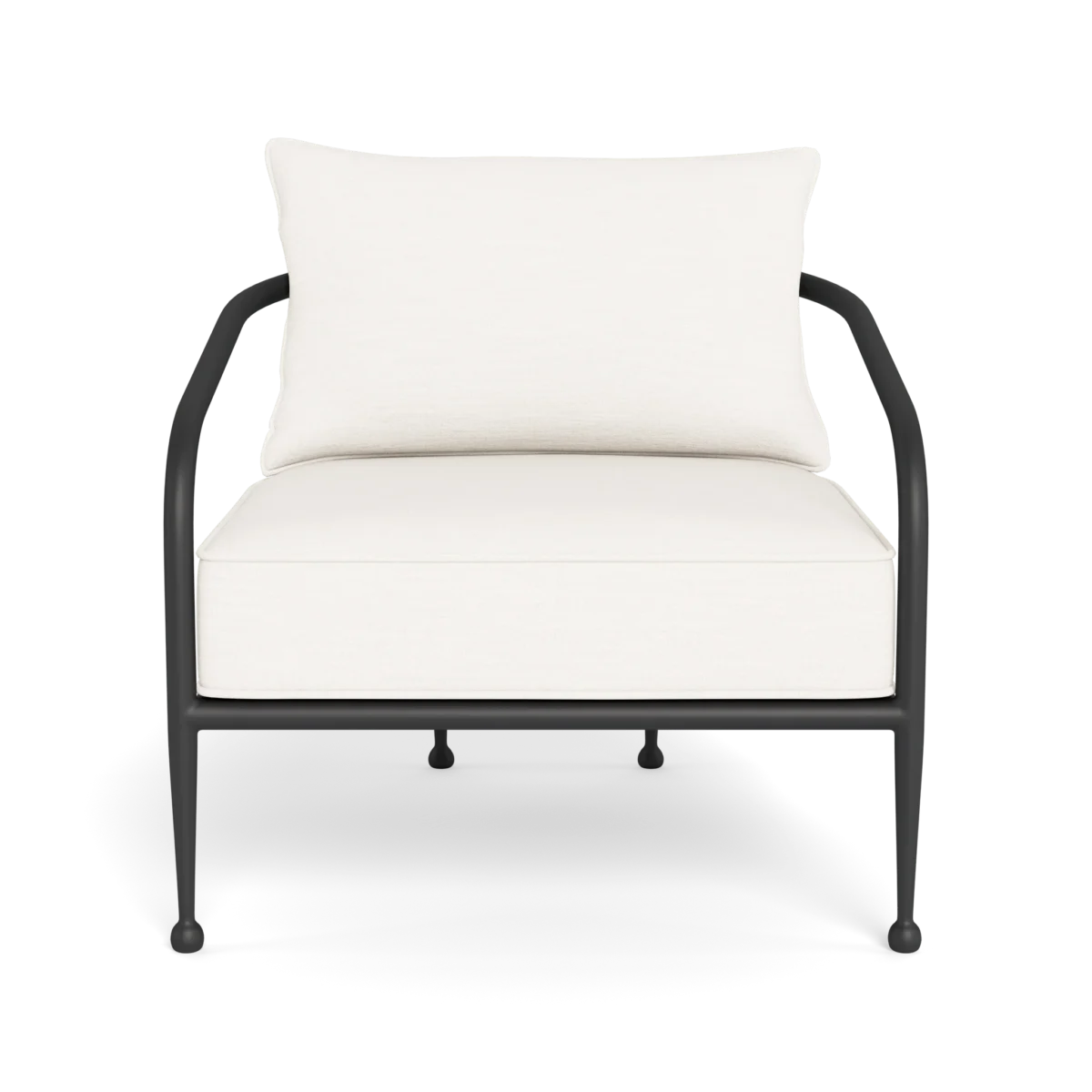 “Close-up of Andre Chair frame – sleek aluminum design with upholstered cushions”
