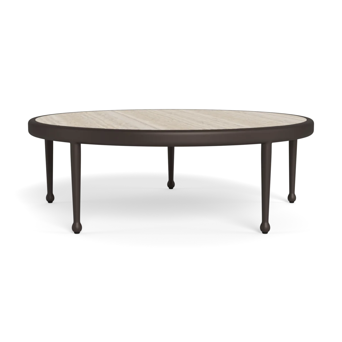“Designer round coffee table from Harbour – Andre collection with smooth finish and structural design”